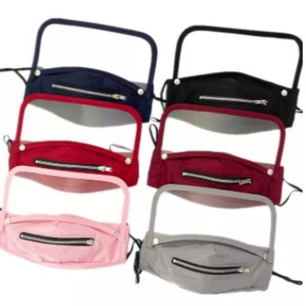 Gray Reusable/Washable Face Mask with Detachable Shield and Mouth Zipper